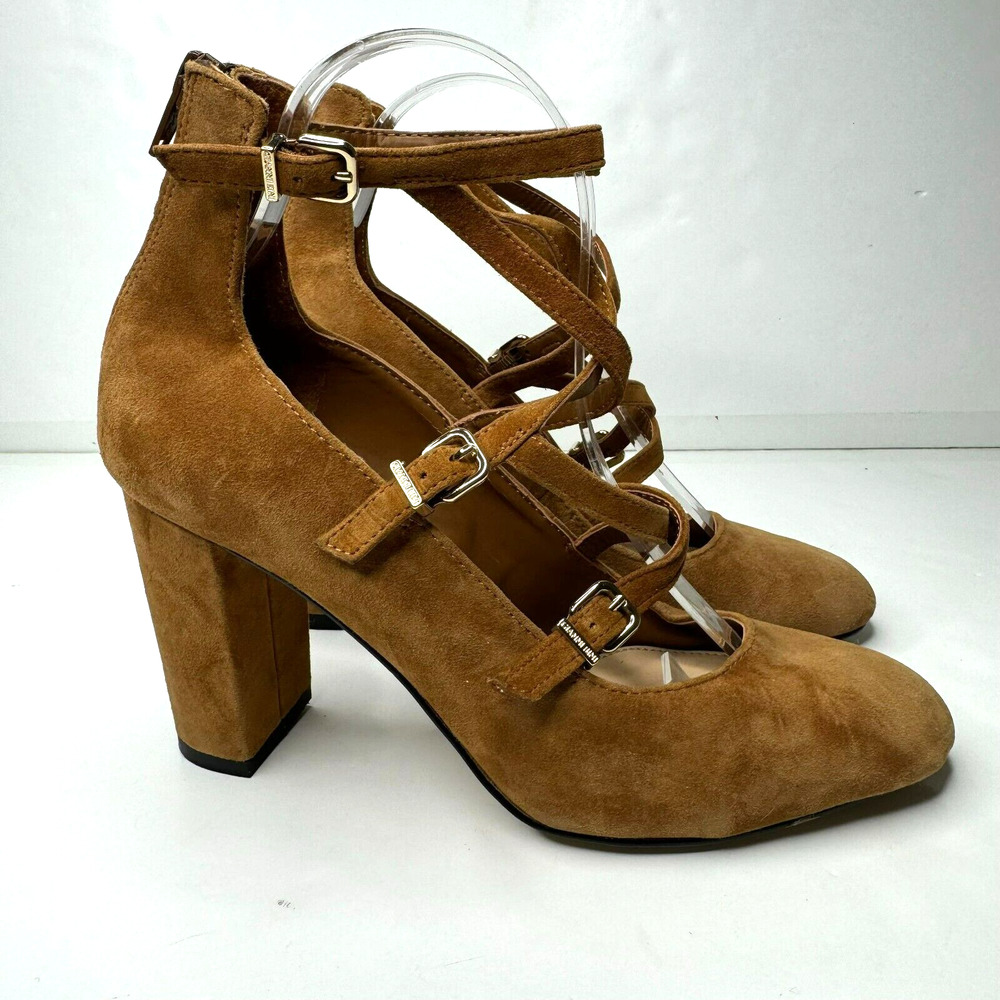 Gianni Bini Heels Womens 8M Brown Suede Strappy Zip Up Block Pump 4" - Picture 2 of 10